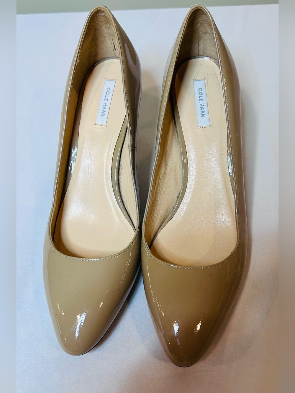 Cole Haan Beige Patent Leather Pointed-Toe Pumps size 9.5
